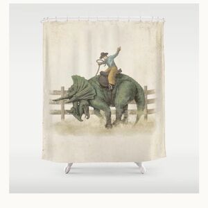 Rodeo shower curtain, hooks and rug. 🦖 🤠